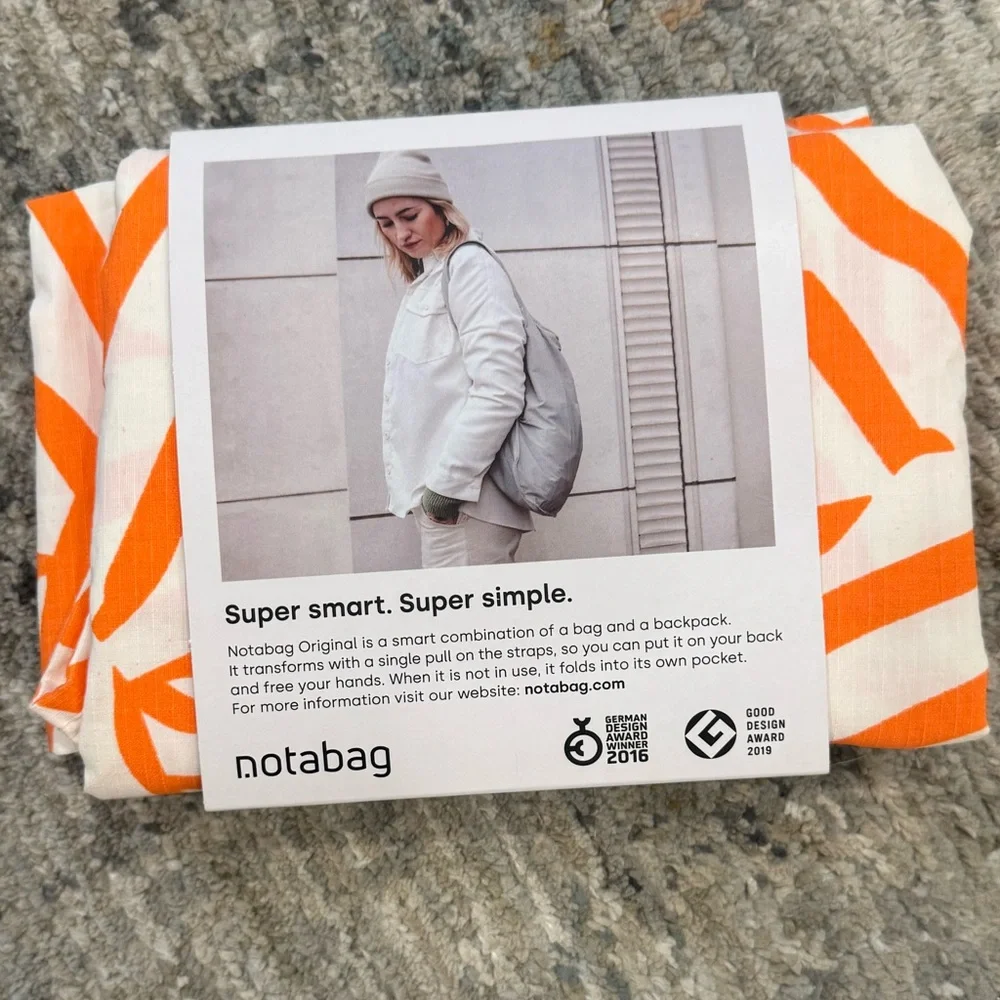 Notabag Original Orange and White Reusable Bag & Backpack NWT - Picture 2 of 2